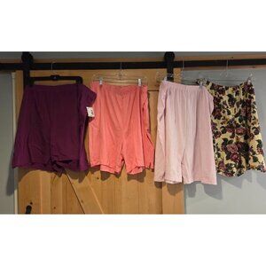 Lot of 4 New! Women's Plus Size 3X Pink Yellow Pull on Stretch Shorts Elastic